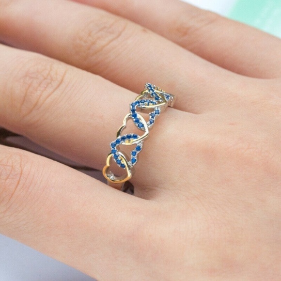 925 Silver Two Tone Sapphire Ring New - Picture 2 of 2